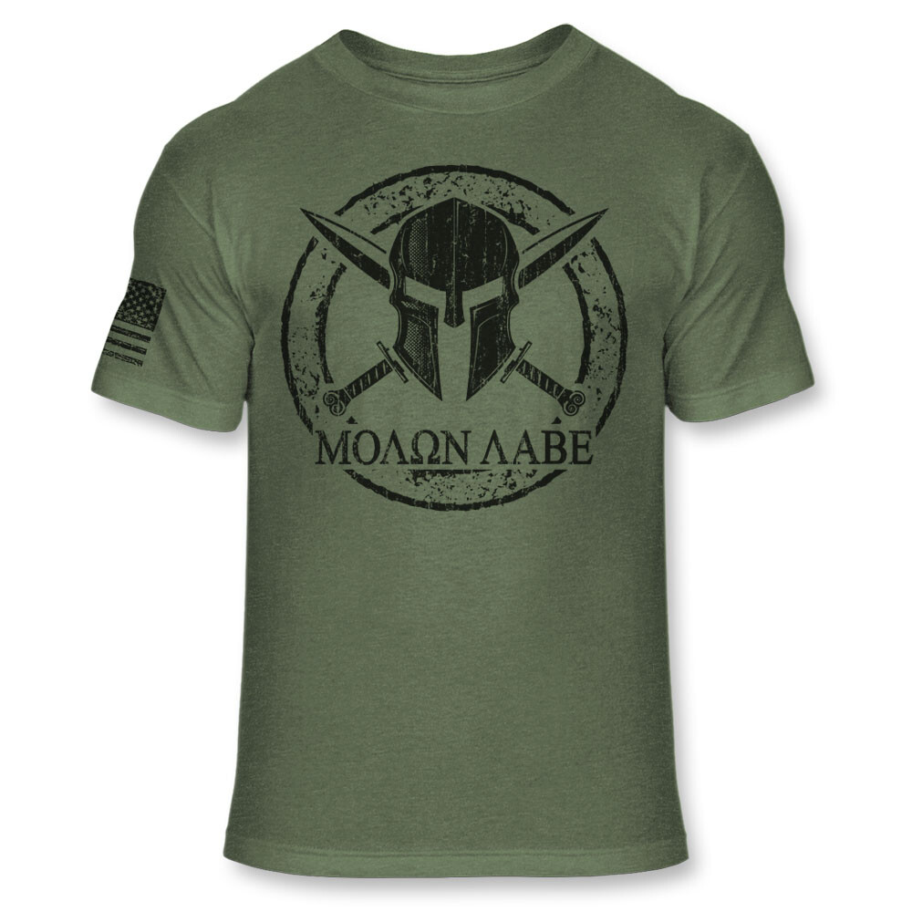 Molon Labe Spartan Helmet and Cross Swords Shirt – Athletic Blend T-Shirt – A210