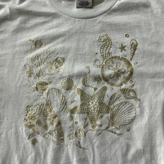 Vintage Oneita Shirt Mens XL White Seashell Seahorse Starfish Ocean Tee T-Shirt