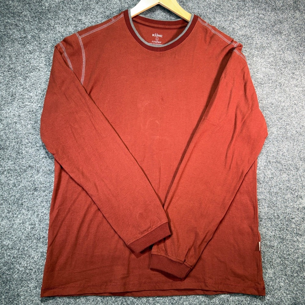 KUHL Wildfibre Shirt Mens Large Red Organic Cotton Zipper Pocket Outdoor Hiking