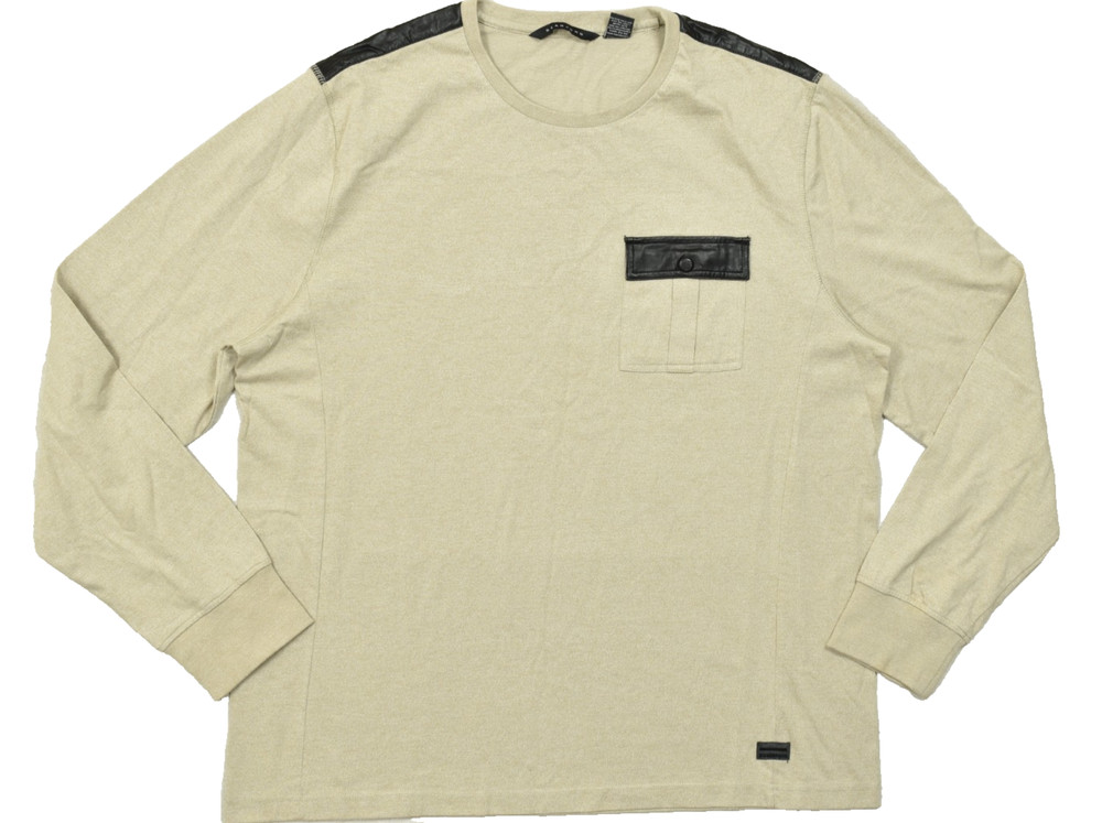 Sean John Men’s Size 2XL Beige Long Sleeve Tee Faux Leather Shoulder Accents