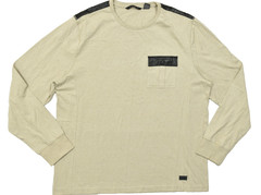 Sean John Men’s Size 2XL Beige Long Sleeve Tee Faux Leather Shoulder Accents