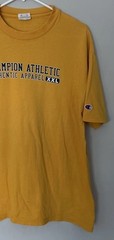 Champion Shirt Yellow Script Logo Authentic Athletic Large Sports Men Casual