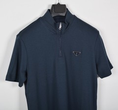 Men’s Prada Navy Blue Zip-Up Polo Shirt S Short Sleeve