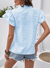 Womens Summer Tops V Neck Short Sleeve Tops Lightweight Plaid Ladies Tops and…
