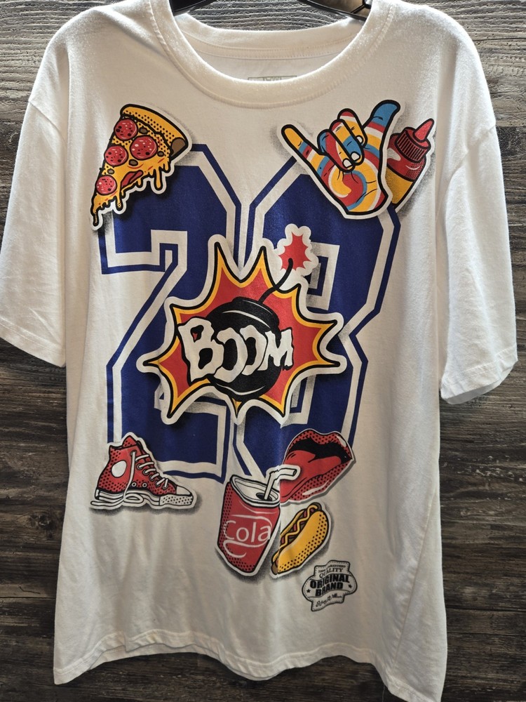 Mens Hipster Hip Hop Boom 23 Graphic Print T-Shirt Khaki, XLPizza Street Wear