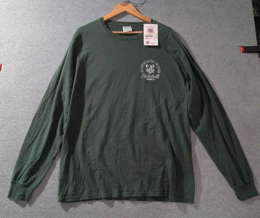 Cleveland State Vikings Basketball Long Sleeve Shirt Green L ComfortWash NWT