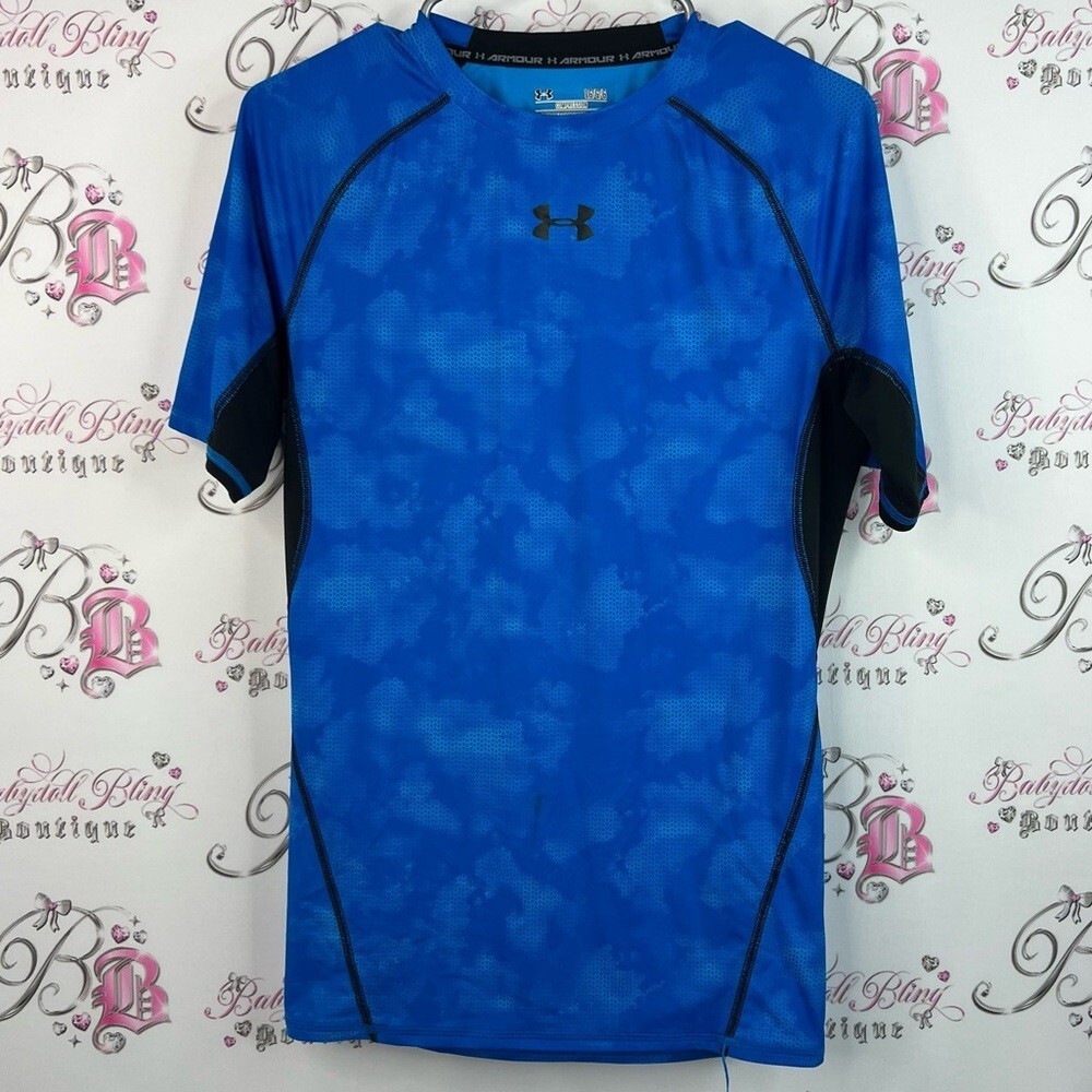Under armour tshirt compression heat gear Men’s Blue and Black Short Sleeve Tee
