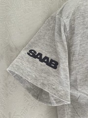 Mens Heavy Cotton TShirt SAAB ‘Made in Trollhättan…’ & Embroidered Sleeve Grey
