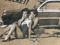 SIMONIZ mens Vintage Woodie Car T-Shirt Sz Large Women Bathing Suits