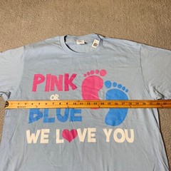 NEW Gender Reveal T-Shirt Men L Graphic Pink or Blue We Love You Baby Shower Tee