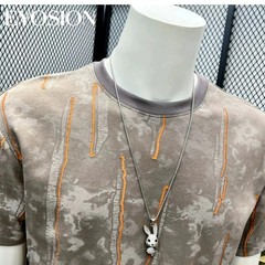 Men’s Ice Silk Cotton T-Shirt Tie Dye Ripped Distressed Print Crew Neck Tee Top