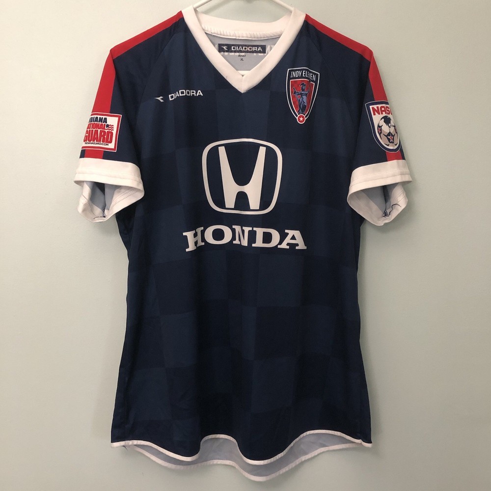 Indy Eleven 11 Soccer Blue Jersey NASL Diadora Honda National Guard Size XL