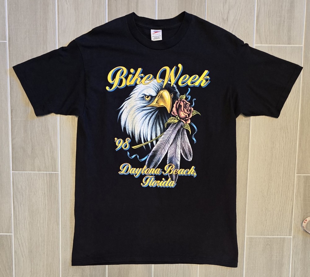 Vintage Bike Week 1998 Daytona Beach FL Eagle Rose Graphic Print T-Shirt USA