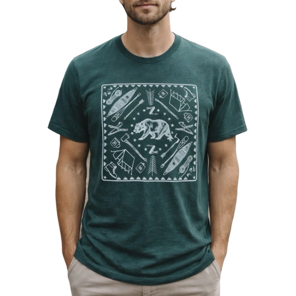 Old Navy Camping Bear Graphic Tee L Green Outdoors Nature Casual Streetwear