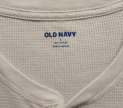 Old Navy Men Henley Shirt L Yellow Waffle Knit Long Sleeve Knit Casual Relaxed