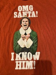 OMG Santa I Know Him Elf Christmas Red Short Sleeve Cotton Blend T-Shirt XXL