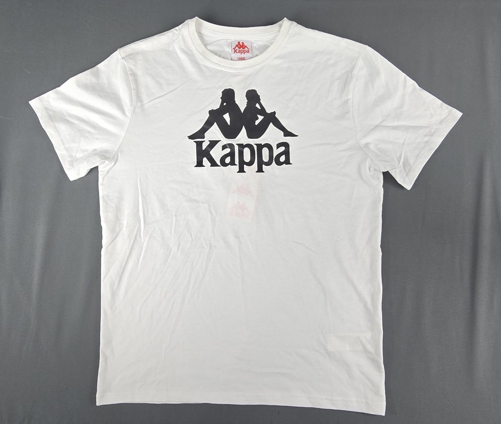 Kappa Shirt Mens Large White Black Graphic Spellout Print Short Sleeve