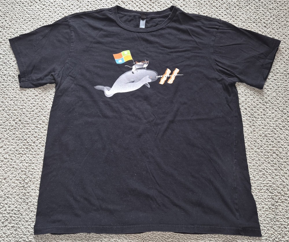 Windows Doja Cat riding a Narwhale with bacon!! Large t-shirt