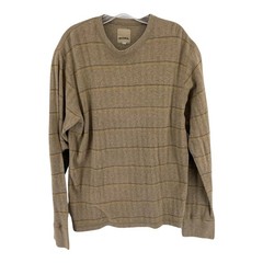 Prana Mens Brown Striped Ribbed Long Sleeve Shirt 100% Organic Cotton Size M