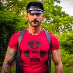 TOM OF FINLAND Leather Dude T-shirt RED (Biker, Leatherman, Leather pants, Tee)