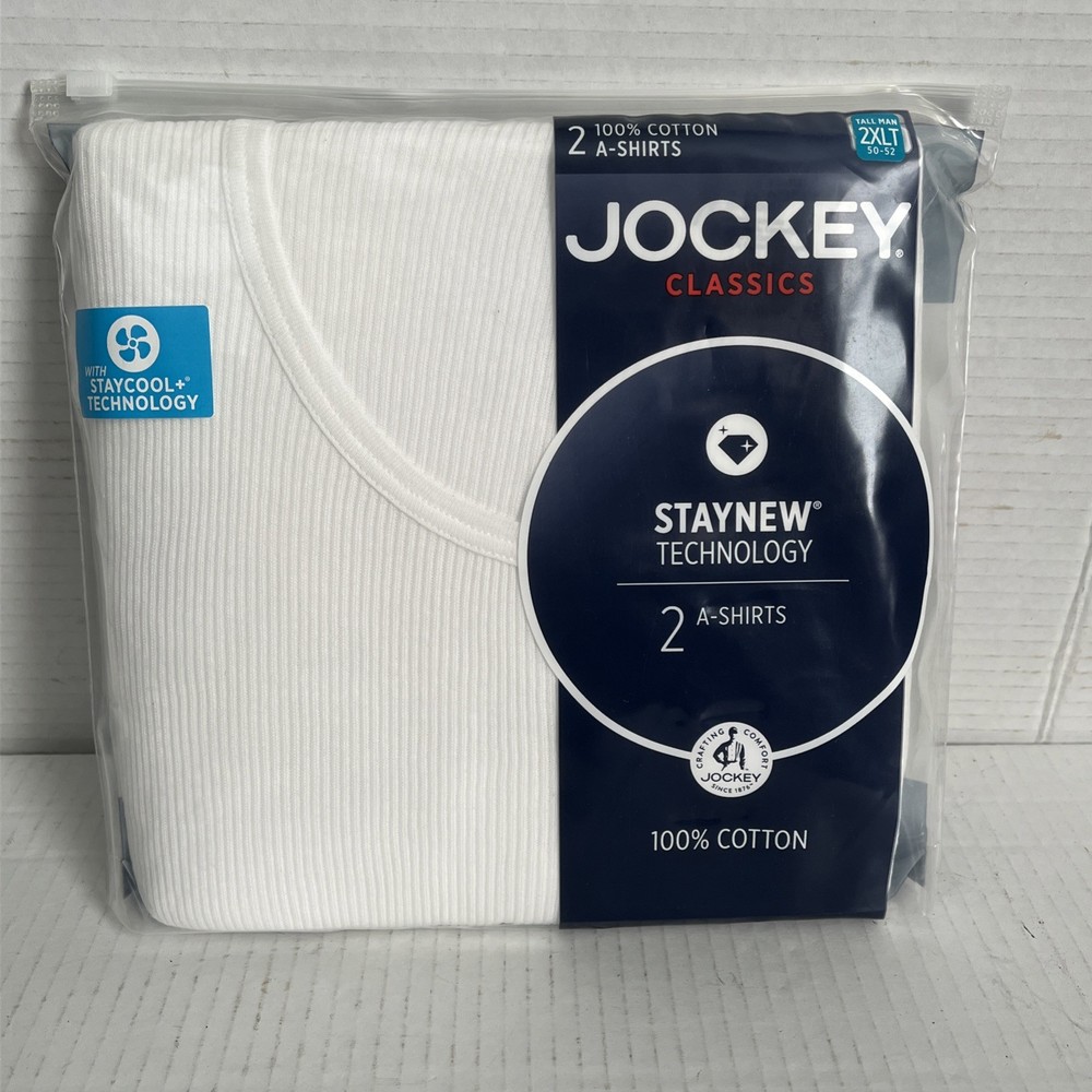 Men’s 2-Pack Jockey Big & Tall Classic Cotton A-Shirt Tank Top Size 2XLT (50-52)