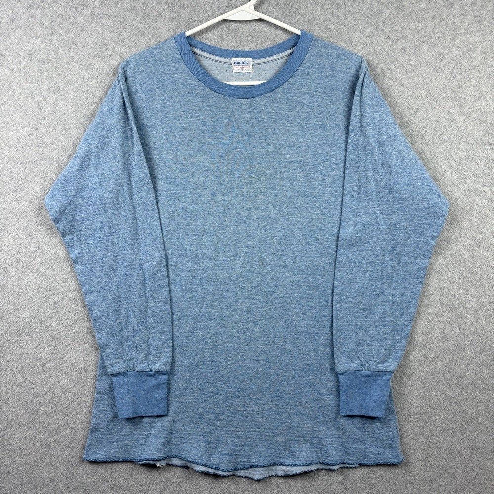 Vintage 60s Duofold Thermal Shirt Mens Large Blue Two Layer Long Sleeve Wool
