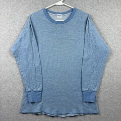 Vintage 60s Duofold Thermal Shirt Mens Large Blue Two Layer Long Sleeve Wool