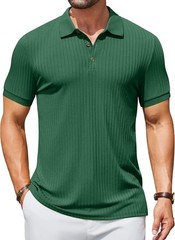 Men’s Slim Fit Textured Polo Shirt Short Sleeve Casual Golf T-Shirt Summer Wear