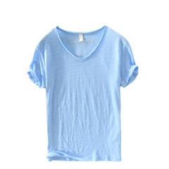 Men Pure Color Cotton Short Sleeve T-shirts V-neck Sports Casual Tops Summer