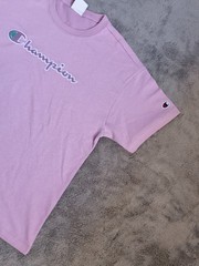 Champion T-shirt L Pink Antique T-shirt Big Logo Spellout Embroidered Shirt
