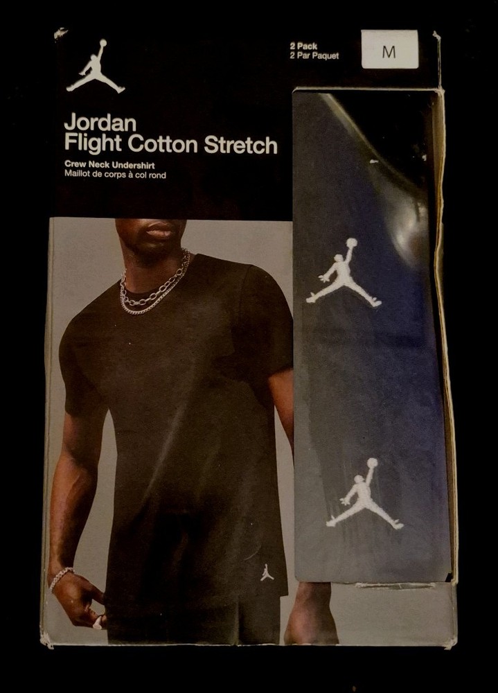 NEW 2 PACK NIKE JORDAN FLIGHT MENS COTTON STRETCH CREW NECK UNDERSHIRT MEDIUM BK