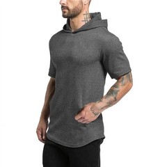 New Gym Fitness Bodybuilding Sport Hoodie Mens Slim Fit Solid Color Hooded T-Shi