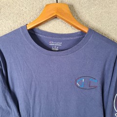 Champion Shirt Mens Large Blue Spellout Long Sleeve Athletic Crew Neck Cotton