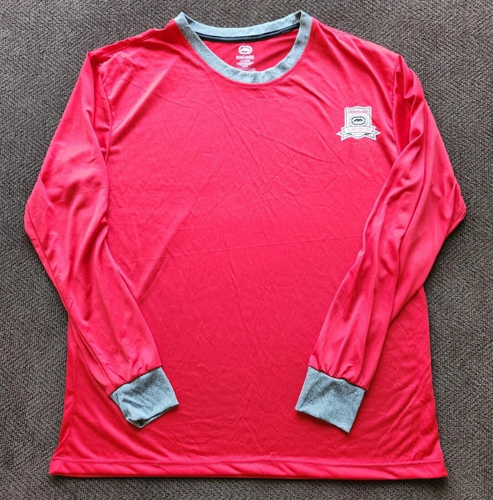 Ecko Unltd T Shirt Mens XL Red Long Sleeve 100% Polyester Jersey Fabric