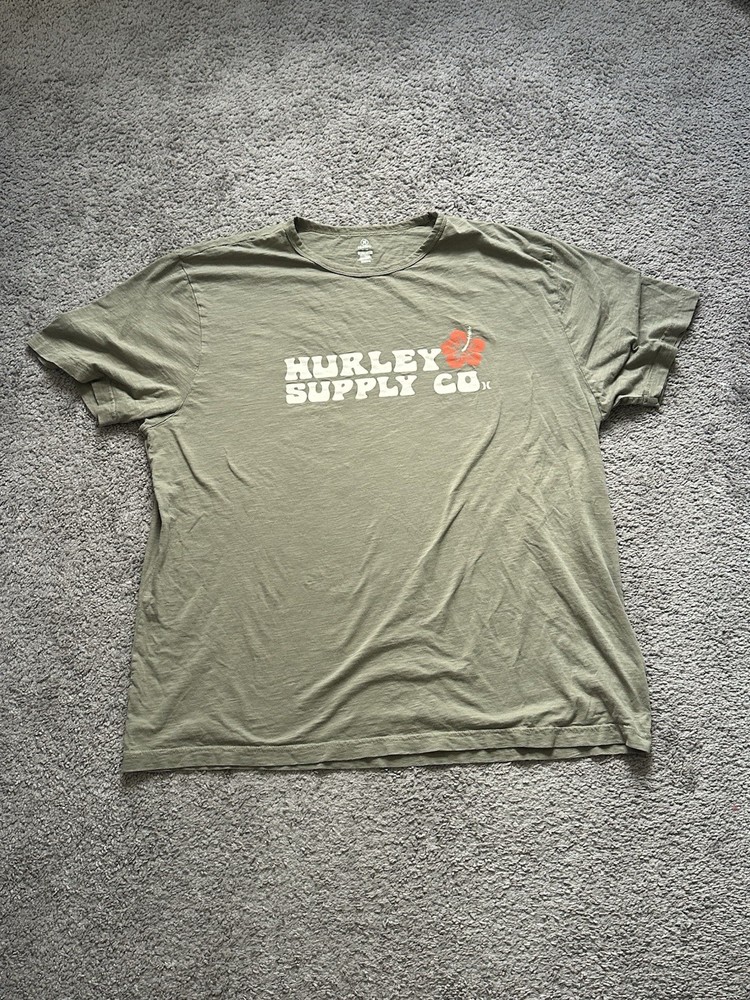 Hurley Mens Green Graphic Logo Tee Crew Neck Short Sleeve 2XL