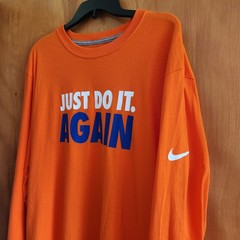 Nike Just Do It Again Men’s XL Orange Long Sleeve Cotton T-Shirt Ribbed Cuffs