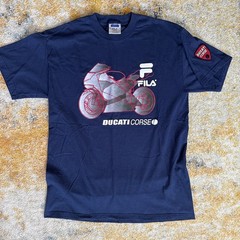 Vintage FILA Ducatti Course Puff Print Made in USA Navy T shirt Size M