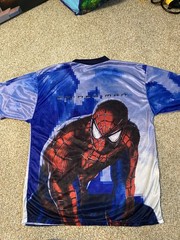 Vtg 2002 Marvel Columbia Spider-Man Movie Promo Blue Polyester Satin T-Shirt