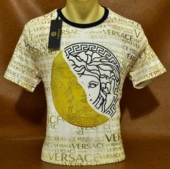 Versace Men’s Medusa T-Shirt Gold Black All Over Logo Short Sleeve Tee Size M