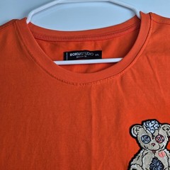 Roku Studio T-Shirt Mens 3XL Orange Embroidered Bear Patch Streetwear Tee