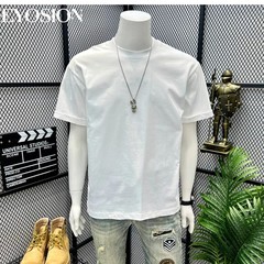 Men High Street Letter Patch Embroidered T-Shirt Rivet Heavy Weight Casual Tee