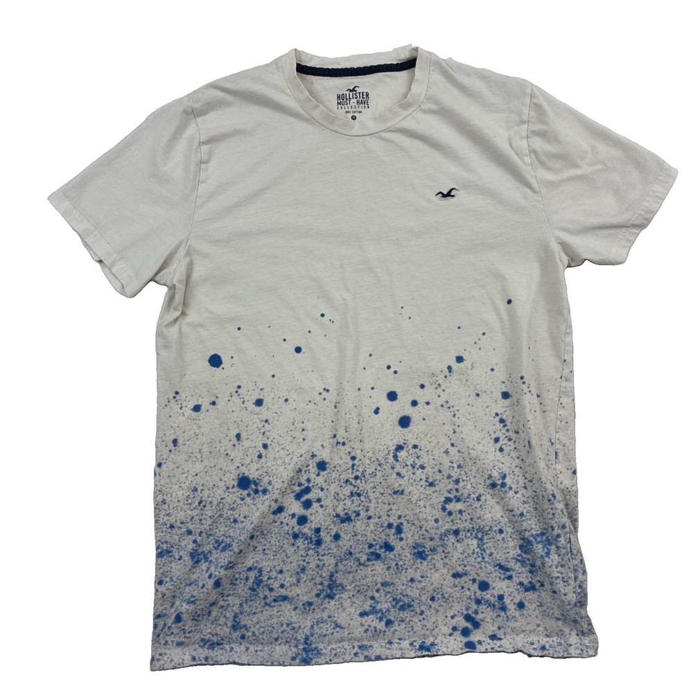 Hollister Mens M White Blue Paint Splatter Graphic T-Shirt Must-Have Collection