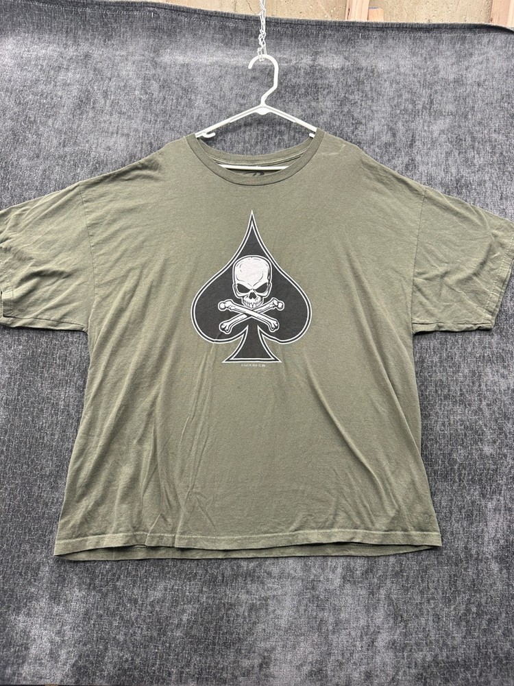Vintage Rothco T Shirt Mens 3XL Olive Green Skull Crossbones Black Ink Design