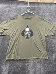 Vintage Rothco T Shirt Mens 3XL Olive Green Skull Crossbones Black Ink Design