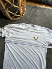 True Religion White Metallic Gold Buddha T-Shirt Medium M Cotton Round Neck S/S