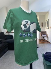 Port & Company Green T Shirt The Struggle Is Real Weightlifting Panda Size Small