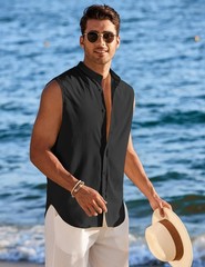 COOFANDY Mens Black Casual Tank Top Summer Beach Sleeveless Shirts Vacation T…