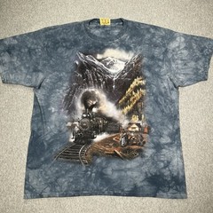 Vintage The Mountain Steam Train Shirt Mens XL Blue Tie-Dye Railroad Art Tee 90s