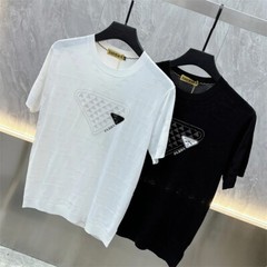 New Men Luxury Diamond Rhinestones Black White T-Shirt High Quality