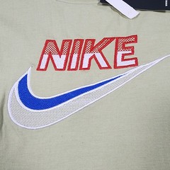 Vintage Nike Shirt Mens L Beige Embroidered Big Swoosh Spell Out NWT Y2K Tee